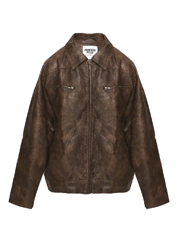 Avenelle Oversized Faux Leather Jacket Washed Brown