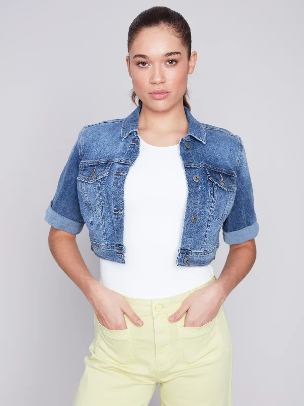 Cropped Jean Jacket - Medium Blue