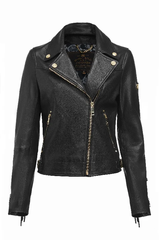 Fringed Leather Biker Jacket (Black)