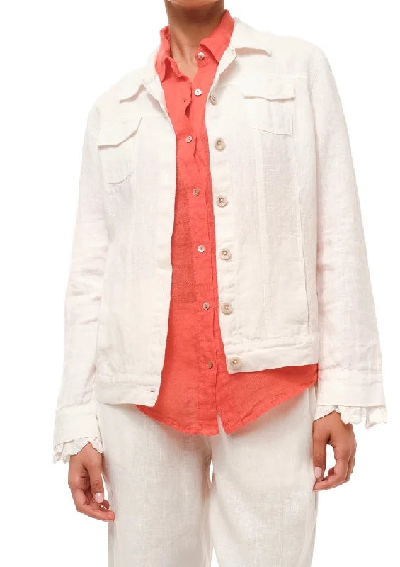 Haris Cotton Womens Linen Jacket - Beach sand or White