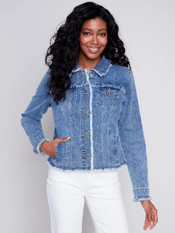 Jean Jacket with Frayed Edges - Medium Blue