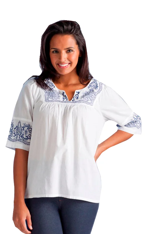 White Embroidered Yoke Top