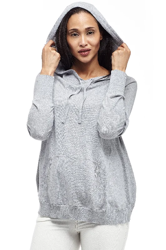 La Cera Drawstring Hooded Pullover Sweater