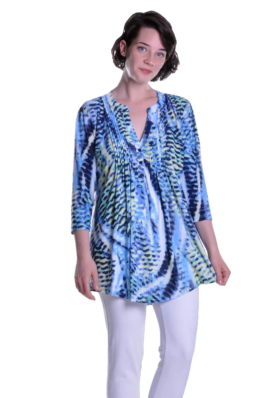 La Cera Pleat Front Printed Tunic Blue Yellow