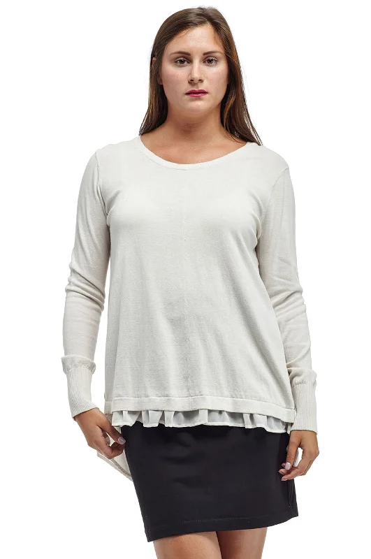 La Cera Rounded Neck Sweater Top with Georgette Back