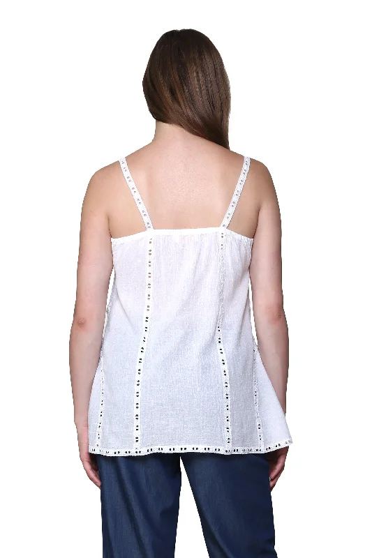 La Cera Spaghetti Strap Embroidered Top