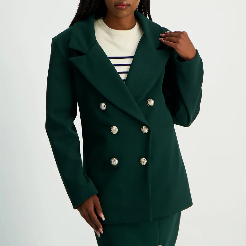 LADIES CIARRA BOTTLE GREEN DBL BREAST BONDED CREPE JACKET