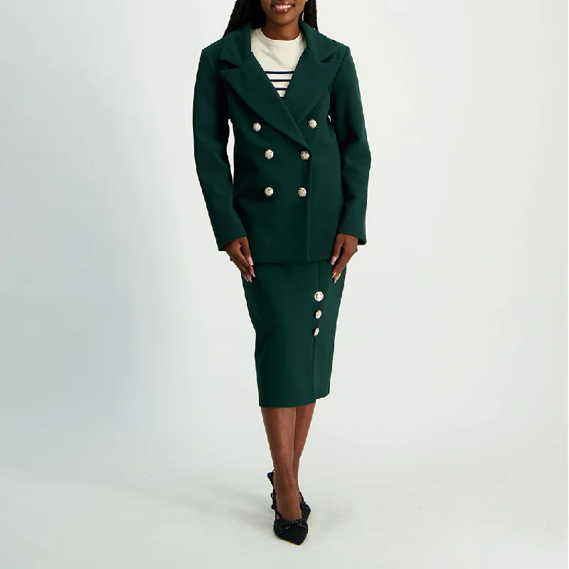 LADIES CIARRA BOTTLE GREEN DBL BREAST BONDED CREPE JACKET