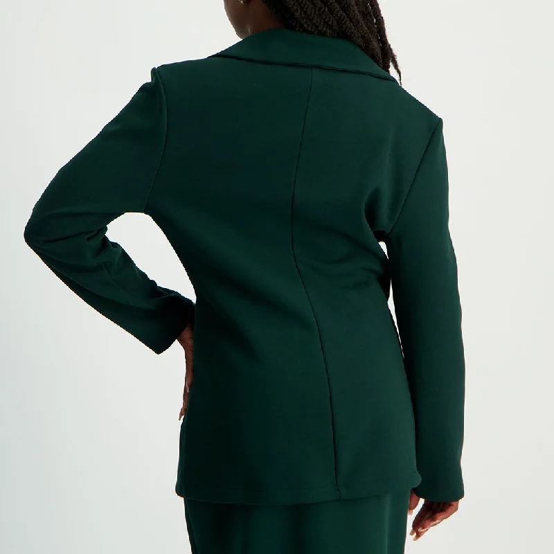 LADIES CIARRA BOTTLE GREEN DBL BREAST BONDED CREPE JACKET