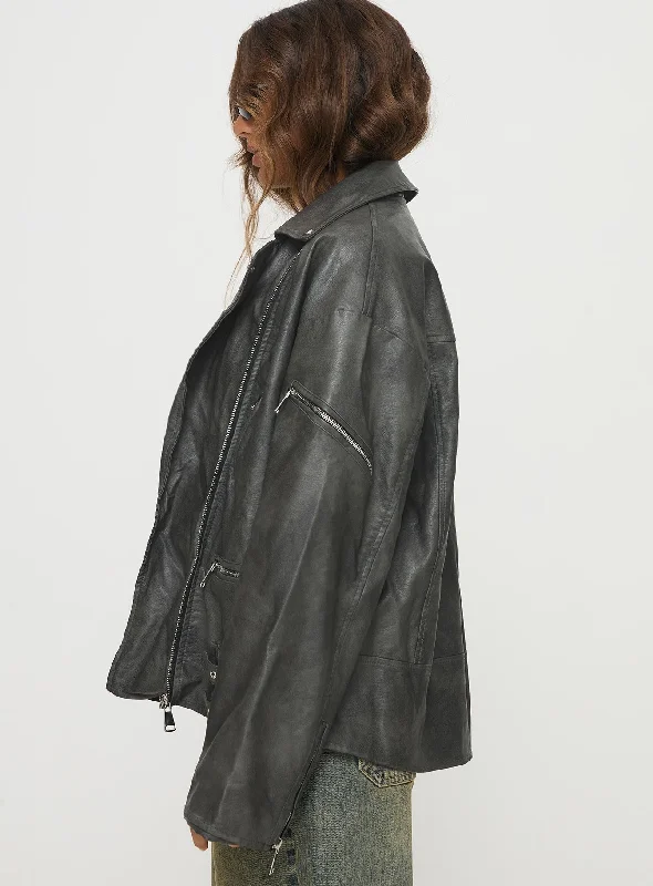 Magnets Faux Leather Jacket Washed Charcoal