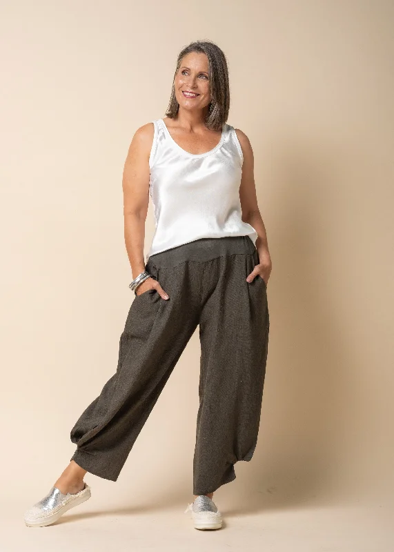 Amaka Linen Pants Full Length in Khaki