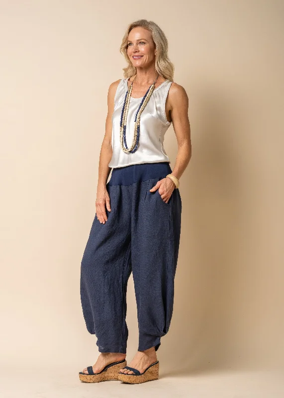 Amaka Linen Pants Full Length in Navy