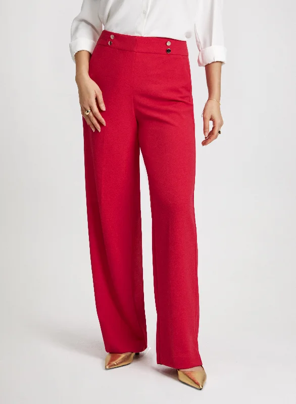 Button Detail Wide Leg Pants