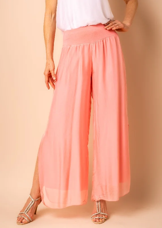 Gia Silk Pants in Coral Crush