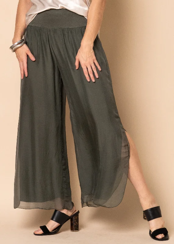 Gia Silk Pants in Khaki