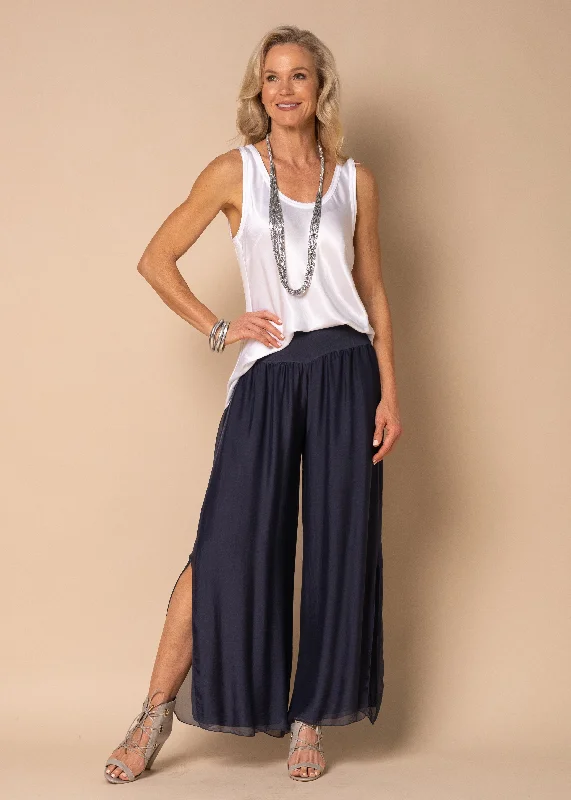 Gia Silk Pants in Navy