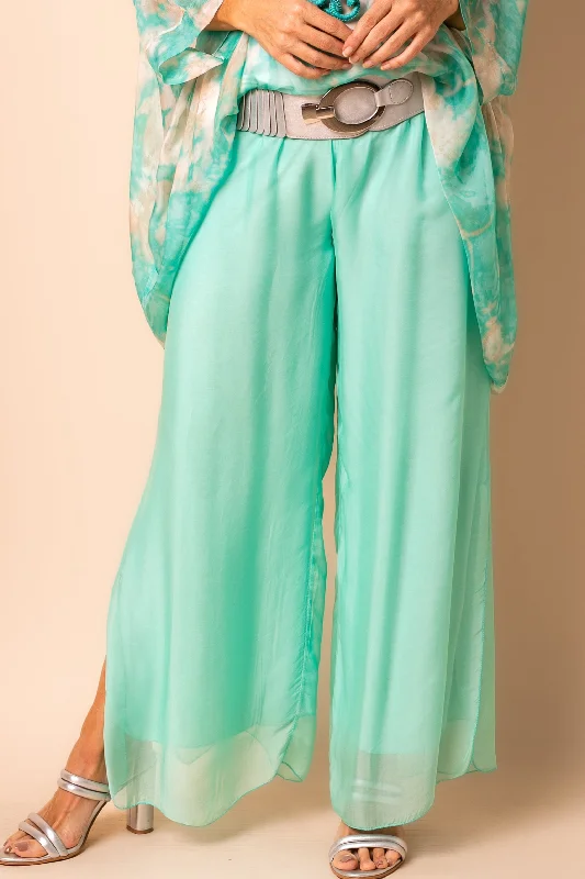 Gia Silk Pants in Sea Green