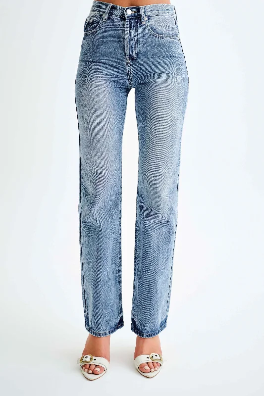 Janine High Waisted Straight Leg Jeans - Washed Mid Blue