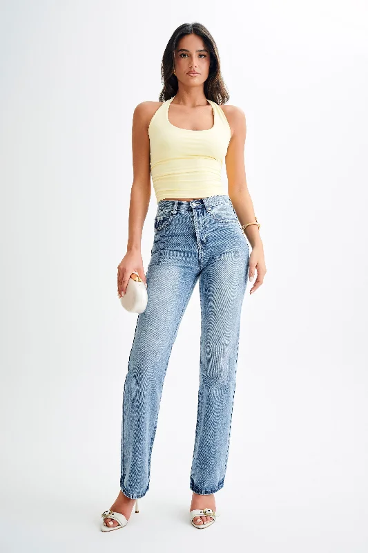 Janine High Waisted Straight Leg Jeans - Washed Mid Blue