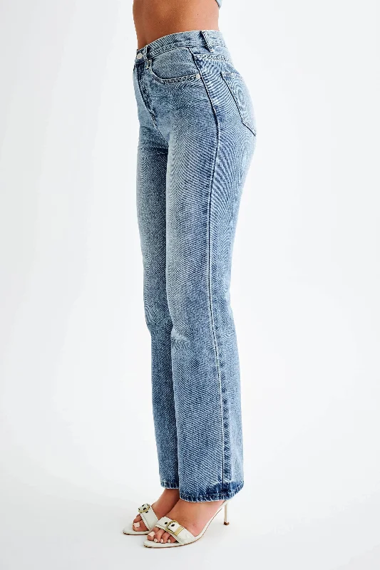 Janine High Waisted Straight Leg Jeans - Washed Mid Blue