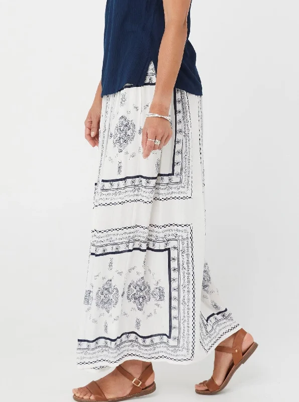 Woman Maxi Skirt Lacey Skirt - Blue Print in White