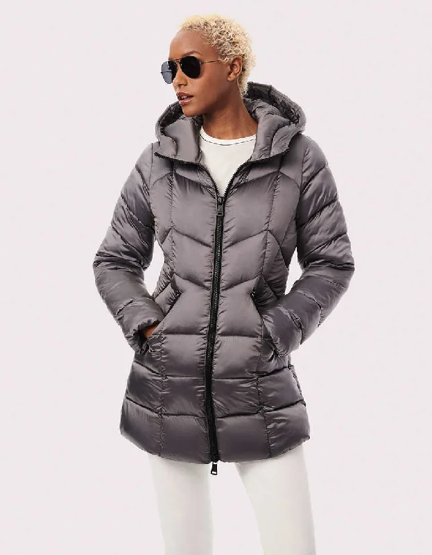 Metallic Fab Funnel Quilted Puffer Jacket