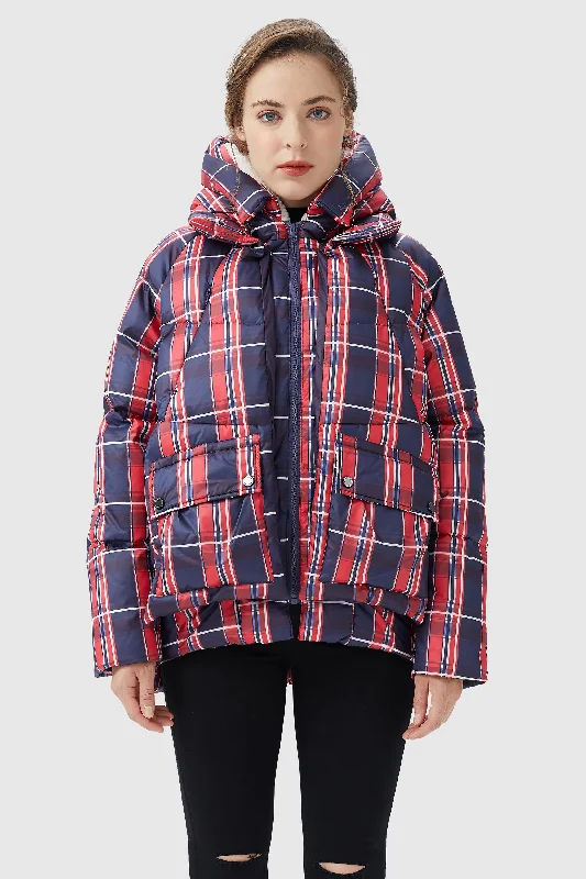 Multi-Pockets Plaid Puffer Jacket