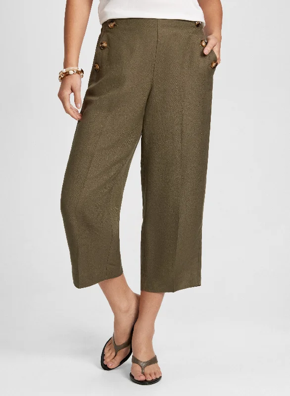 Wide Leg Linen-Blend Capris