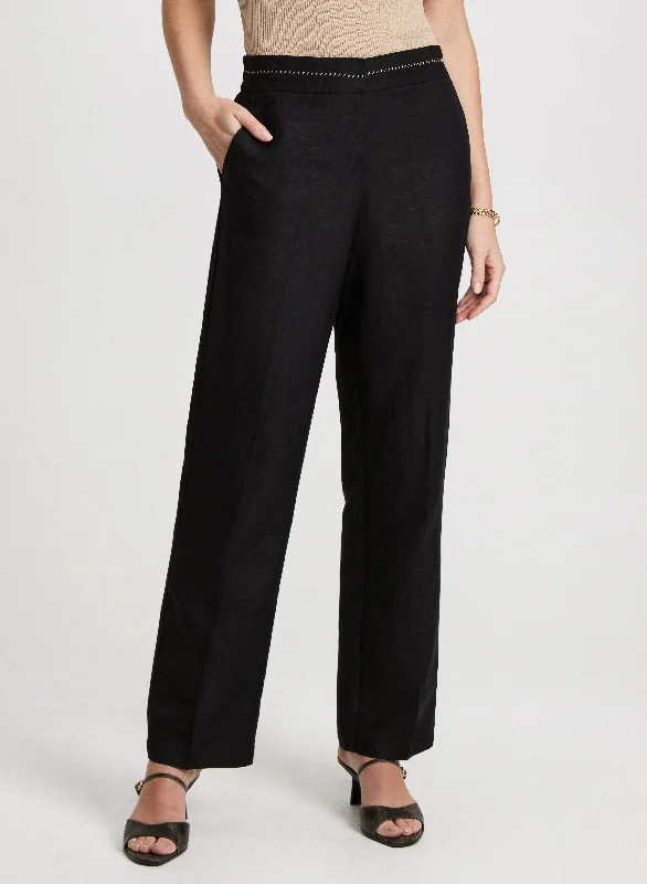 Wide Leg Linen-Blend Pants