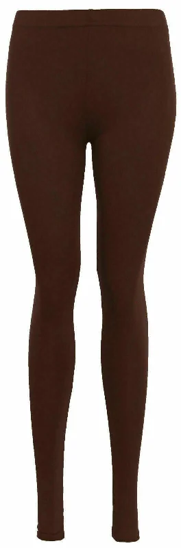 Womens Brown Leggings Summer Plain Stretchy Soft Elasticated Viscose Full Length