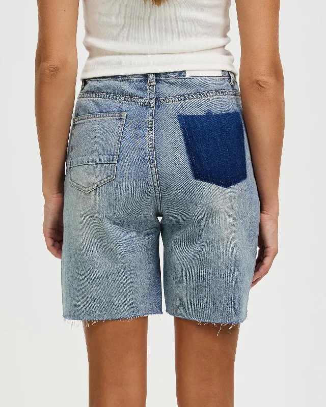 Women's High Waist Denim Shorts Straight Leg Raw Hem Jean Shorts Summer Hot Pants with Pockets - Olga Shorts