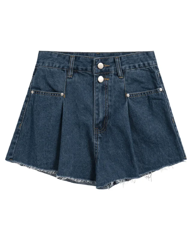 Women's High Waisted Ruffled Dark Blue Shorts by Kaja Clothing - Queenie Shorts