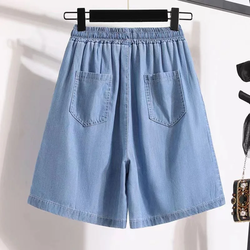 Women's Thin Ice Silk Casual Loose Wide Leg High Waisted A-line shorts-Qamra Shorts