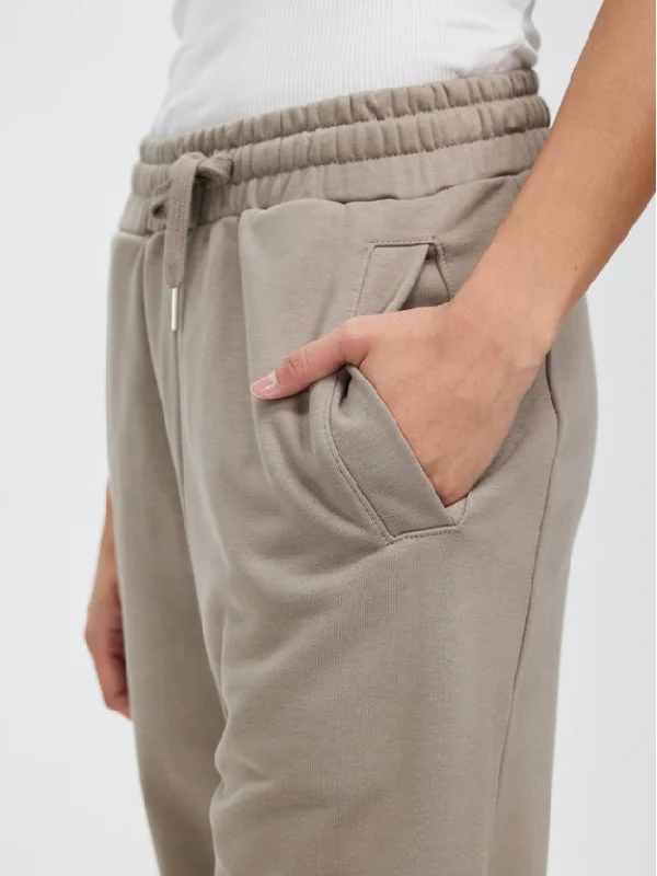 Women's waist belt pocket sports Mocha grey pants by Kaja Clothing - Jovie Trouser