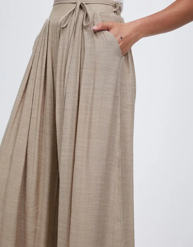 Women's Wide Leg Pants Casual High Waisted Light Brown Loose Fitting Pants by Kaja Clothing - Vanessan Pants