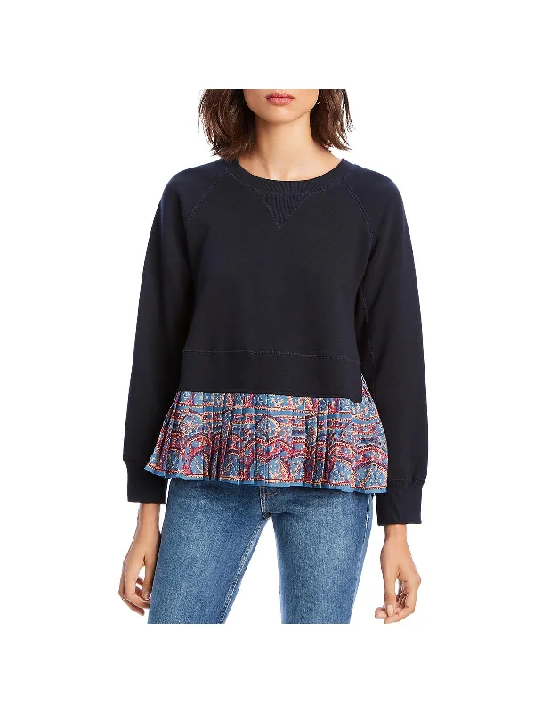 Clair Womens Pleated Mixed Media Sweatshirt