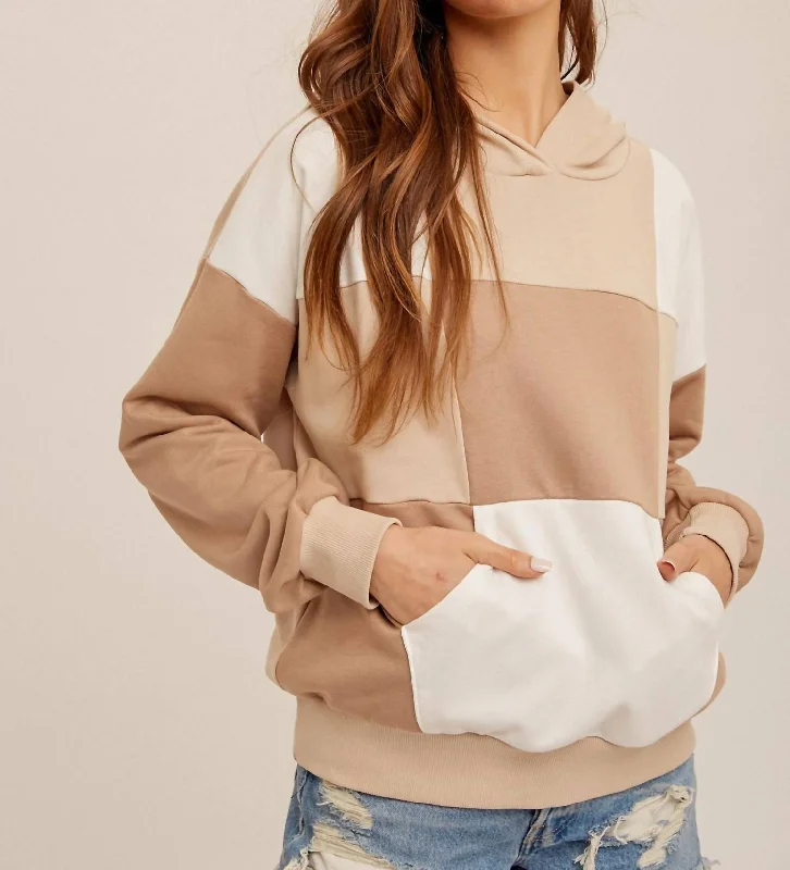 Colorblock Terry Hoodie In Beige