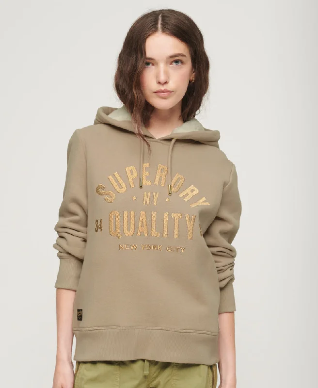 Luxe Metallic Logo Hoodie | Warm Grey