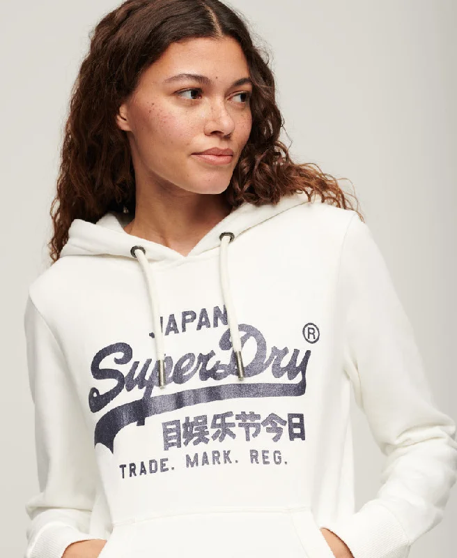 Metallic Vintage Logo Graphic Hoodie | Ecru