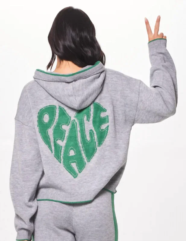 Peace Jacquard Sweater Hoodie In Grey/forest