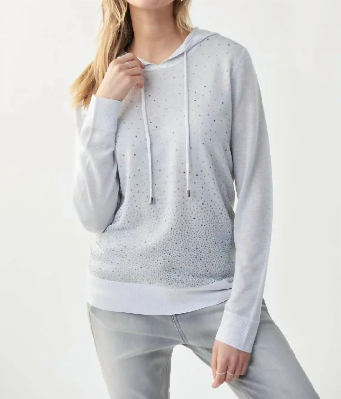 Scattered Rhinestone Lurex Hoodie In Silver