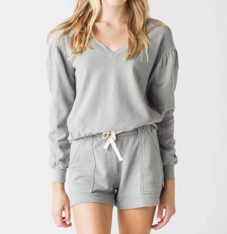 Shirred Sleeve Sweatshirt In Gunmetal