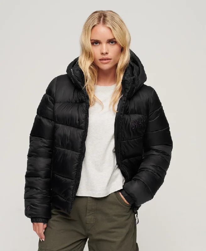 Sports Puffer Bomber Jacket | Black