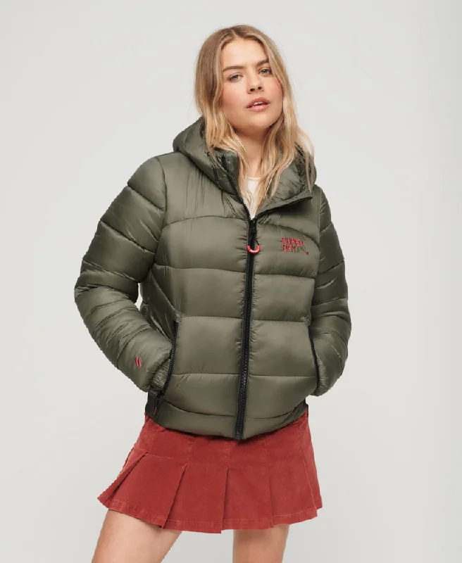 Sports Puffer Bomber Jacket | Dusty Olive