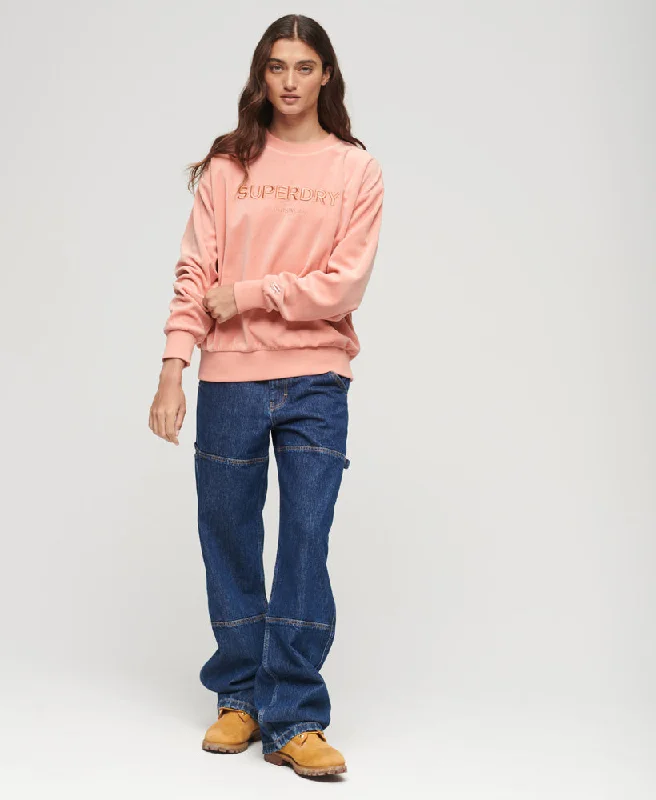 Velour Graphic Boxy Crew Sweatshirt | Peach Beige