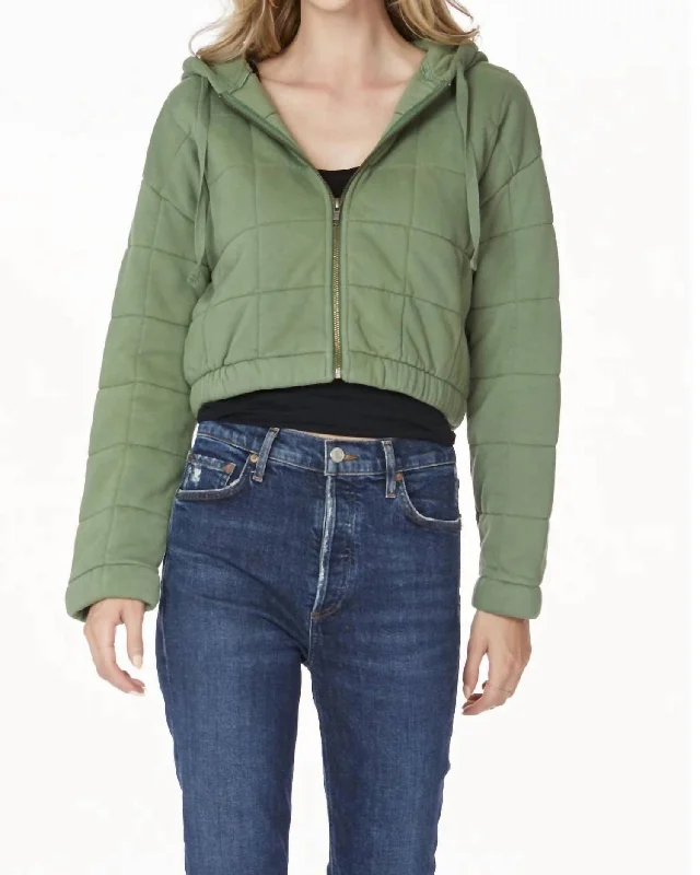 Zip Front Crop Hoodie In Sprout