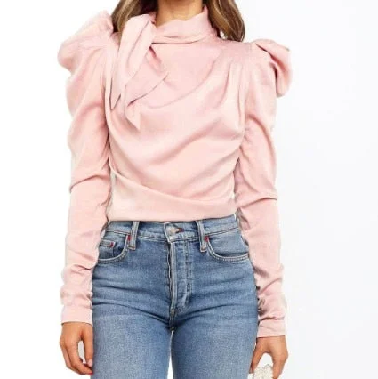 2019 Fashion Women Satin Blouses Bow Neck Long Sleeve Elegant Blouse Office Lady Shirts Female Blusas S-XL