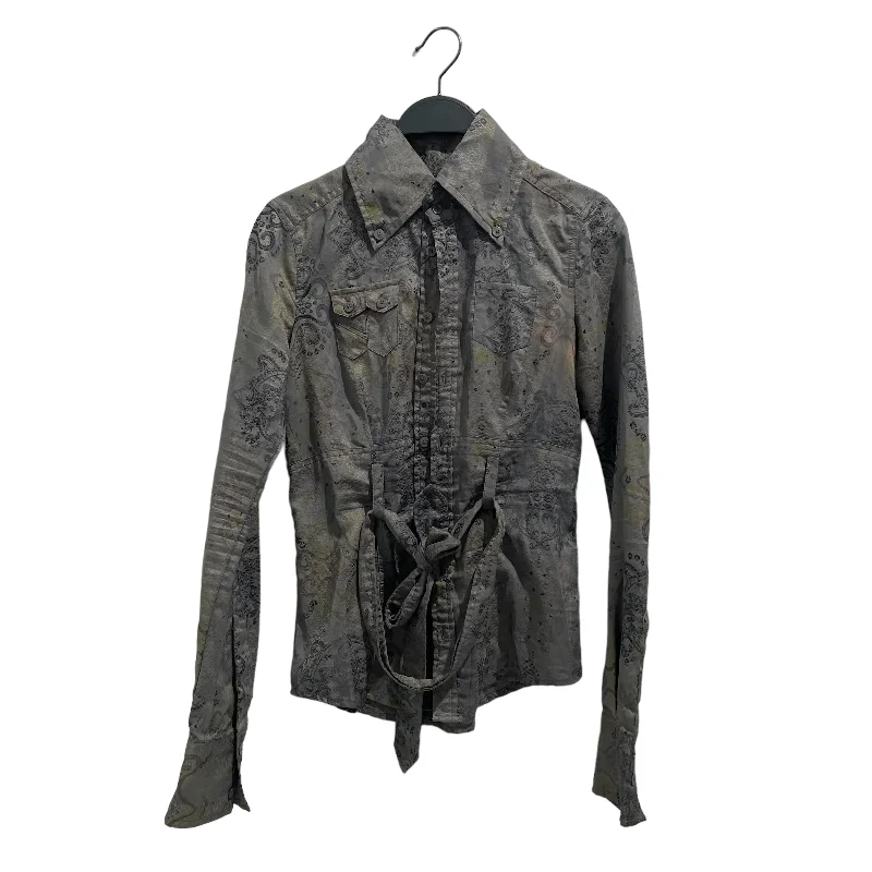 DIESEL/LS Blouse/XXS/Paisley/Cotton/GRY/BUTTON BLOUSE / WRAP TIE