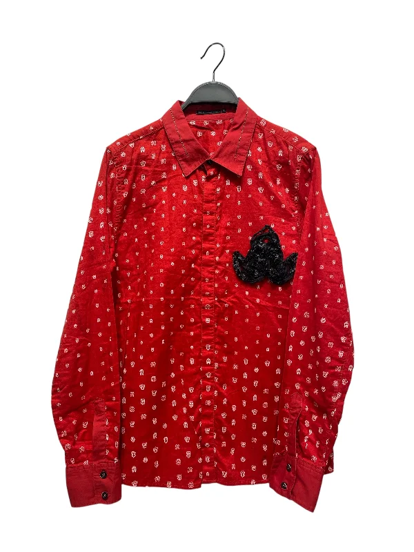 MARITHE FRANCOIS GIRBAUD/LS Shirt/M/All Over Print/Cotton/RED/dogs bones and butterfly