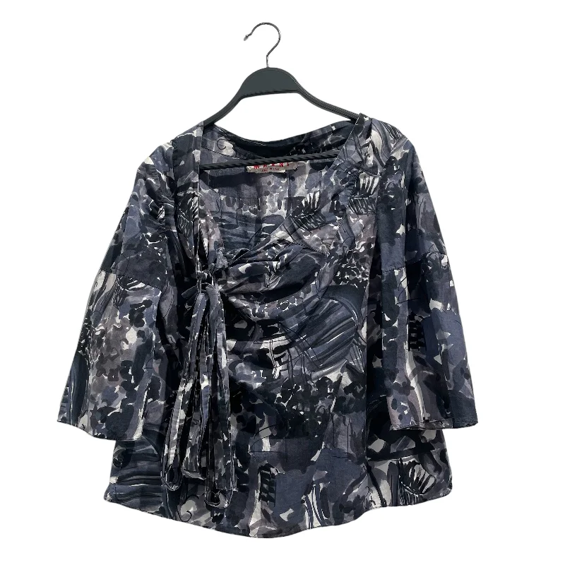 MARNI/LS Blouse/40/Floral Pattern/Cotton/GRY/TIE TOP